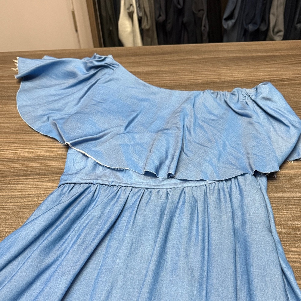 Zara Sky Blue Off-Shoulder Midi Dress - Picture 2 of 6